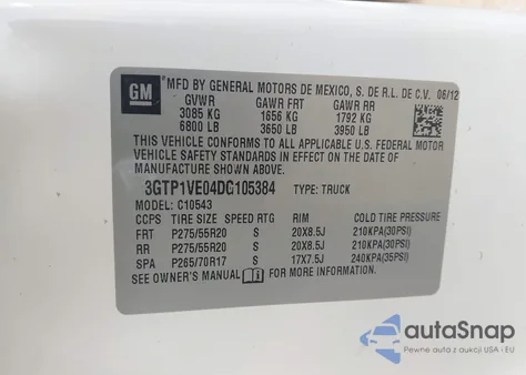 2013 GMC Sierra 1500 Sle from USA, damaged, VIN 3GTP1VE04DG105384